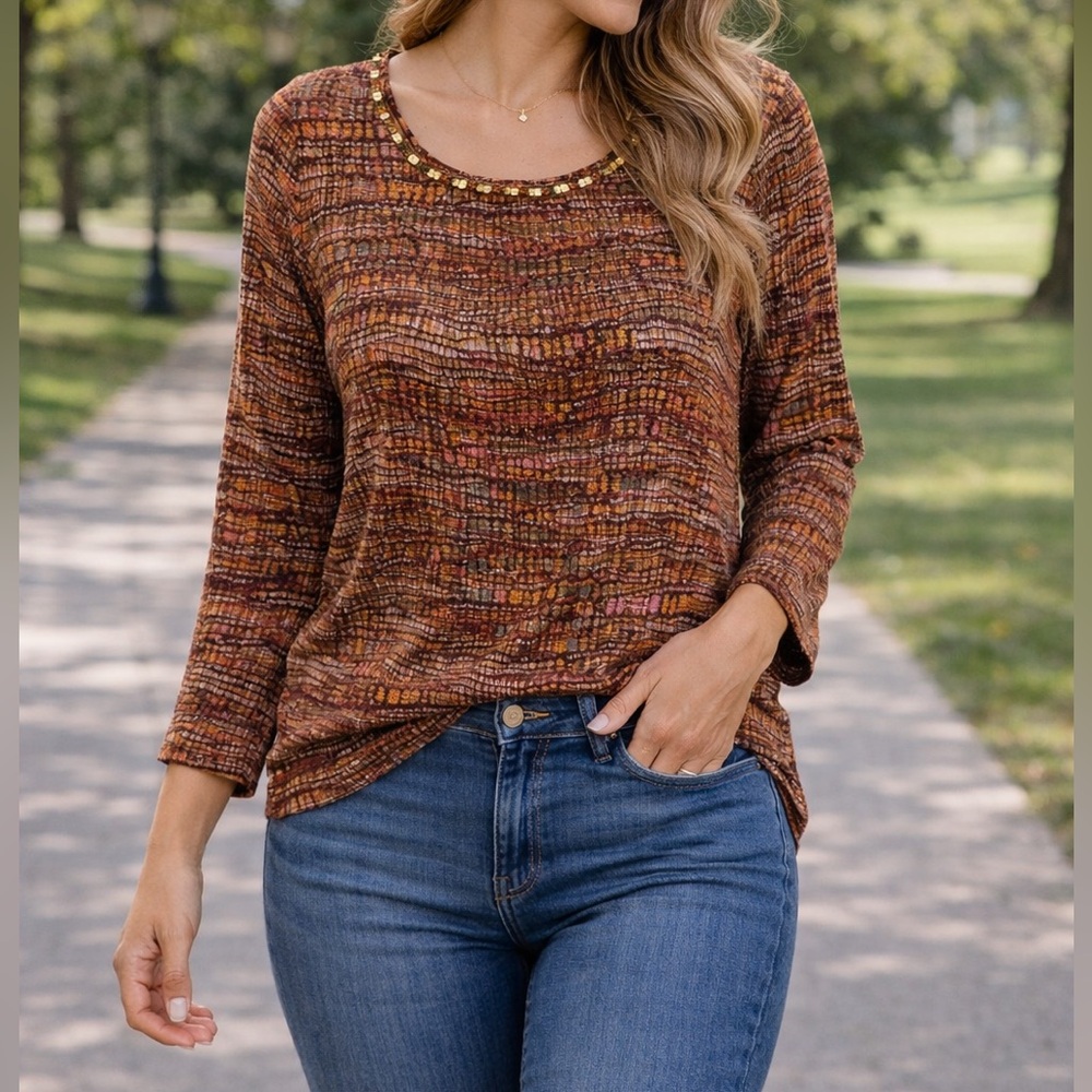 Earthy Lark Lane Embellished Long Sleeve Blouse | Boho Top | XL